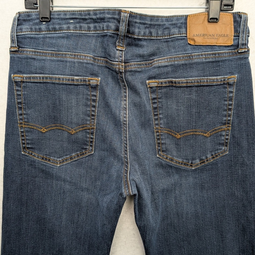 American Eagle Original Boot Jeans Mens 33x32 Dark Wash Blue Whiskered Stretch - Picture 7 of 16